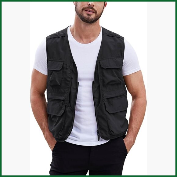 Other - Lightweight Nylon Mesh Fishing Vest with Multi-Pockets, Zipper Front